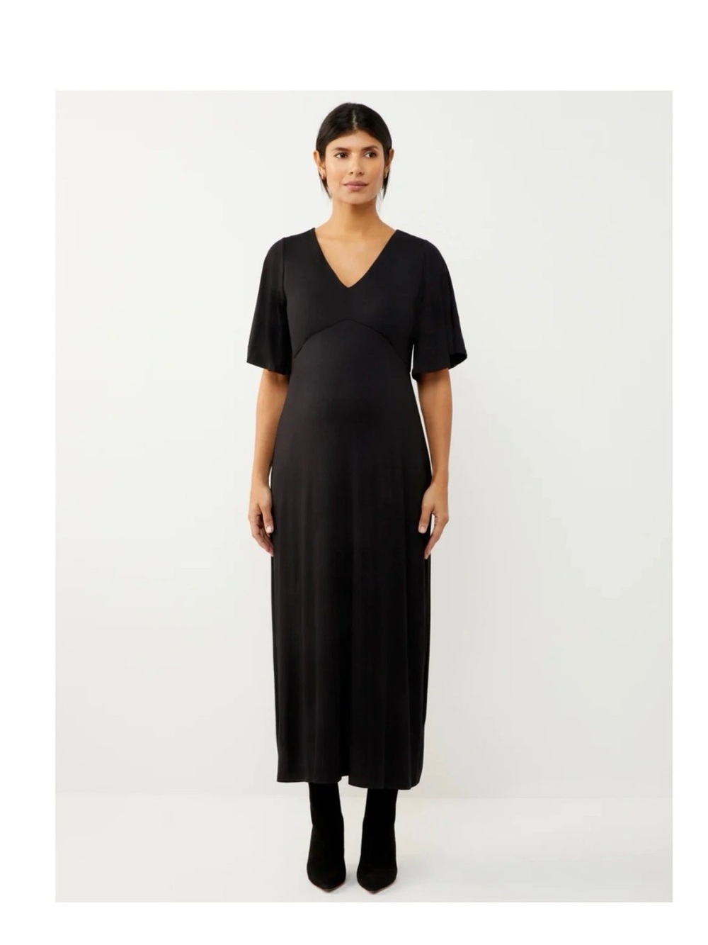 A Pea in the Pod Black Maxi V-Neck maternity Dress with Flutter Sleeves